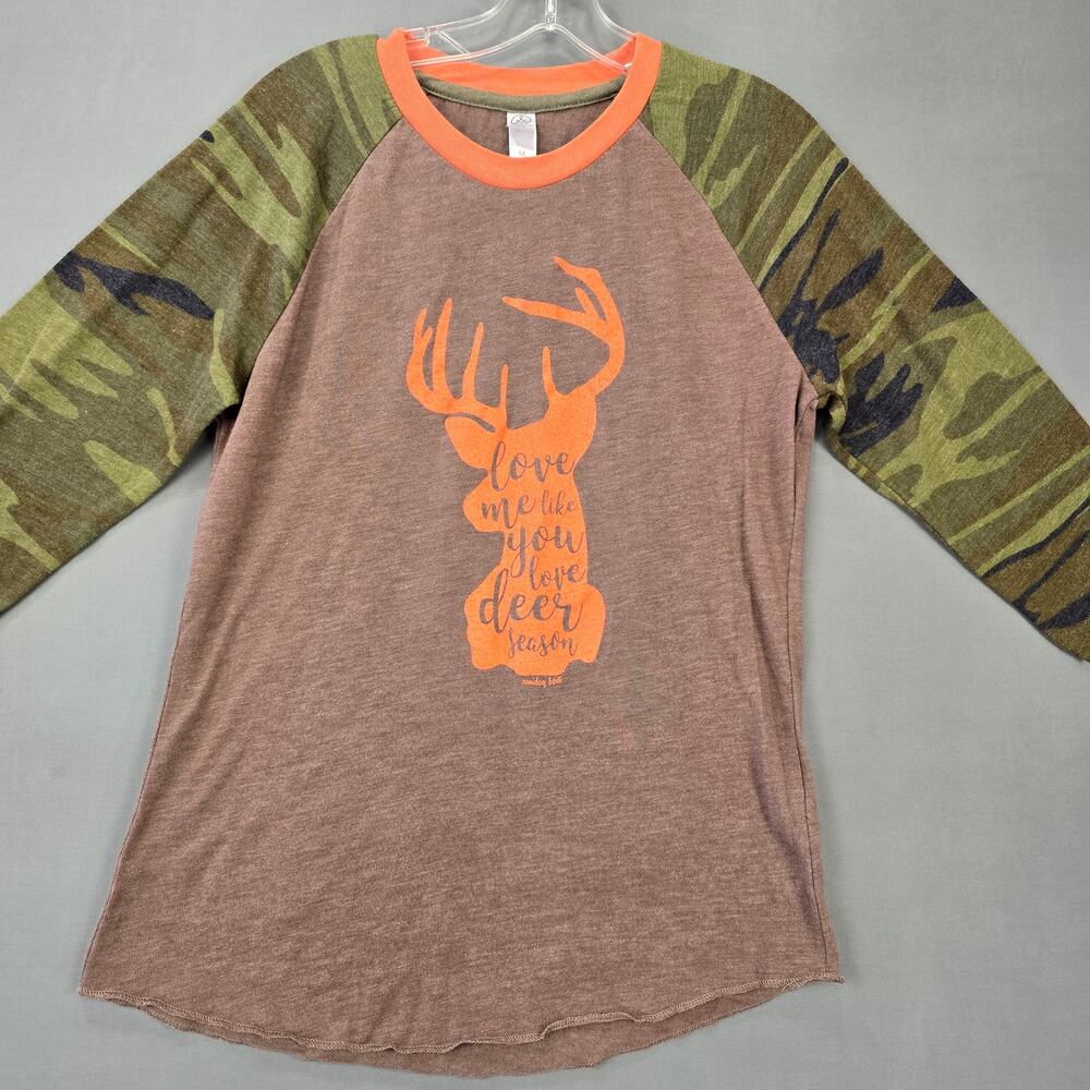 Alternative Earth Brown Camo Shirt Deer Season Tee 3/4 Sleeves Womens Size M Top